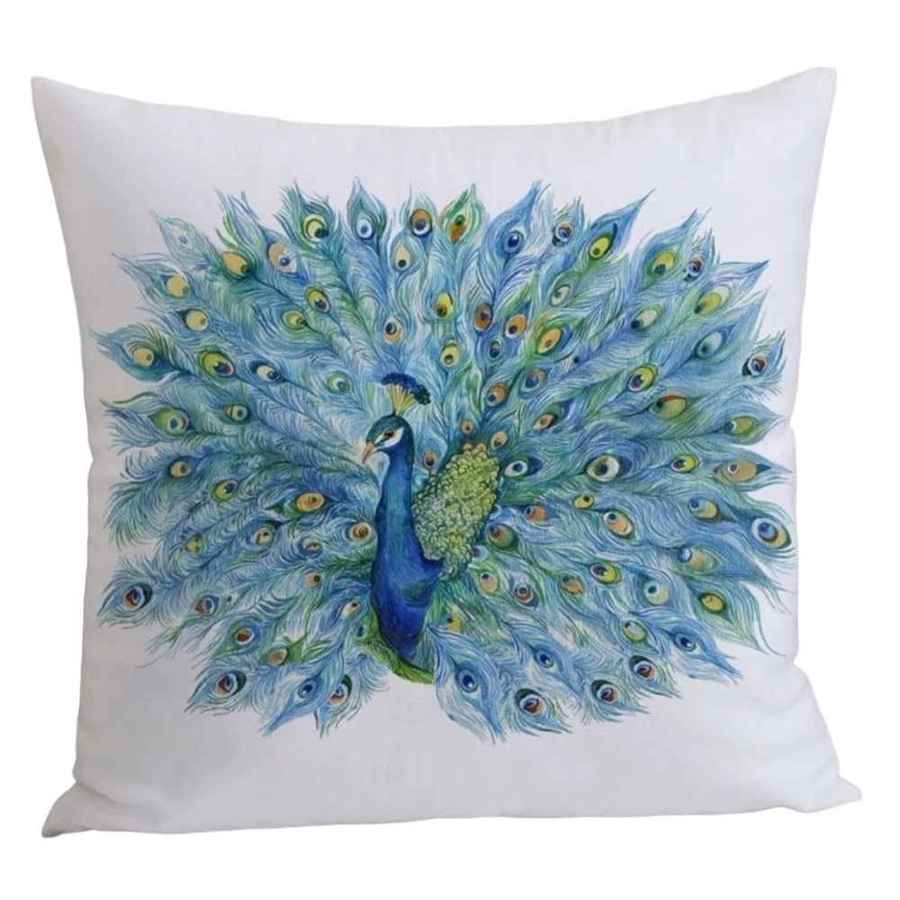 Pillow Cover Peacock Print Zipper Closure Decorative Large Square 17.7 in - Picture 16 of 16